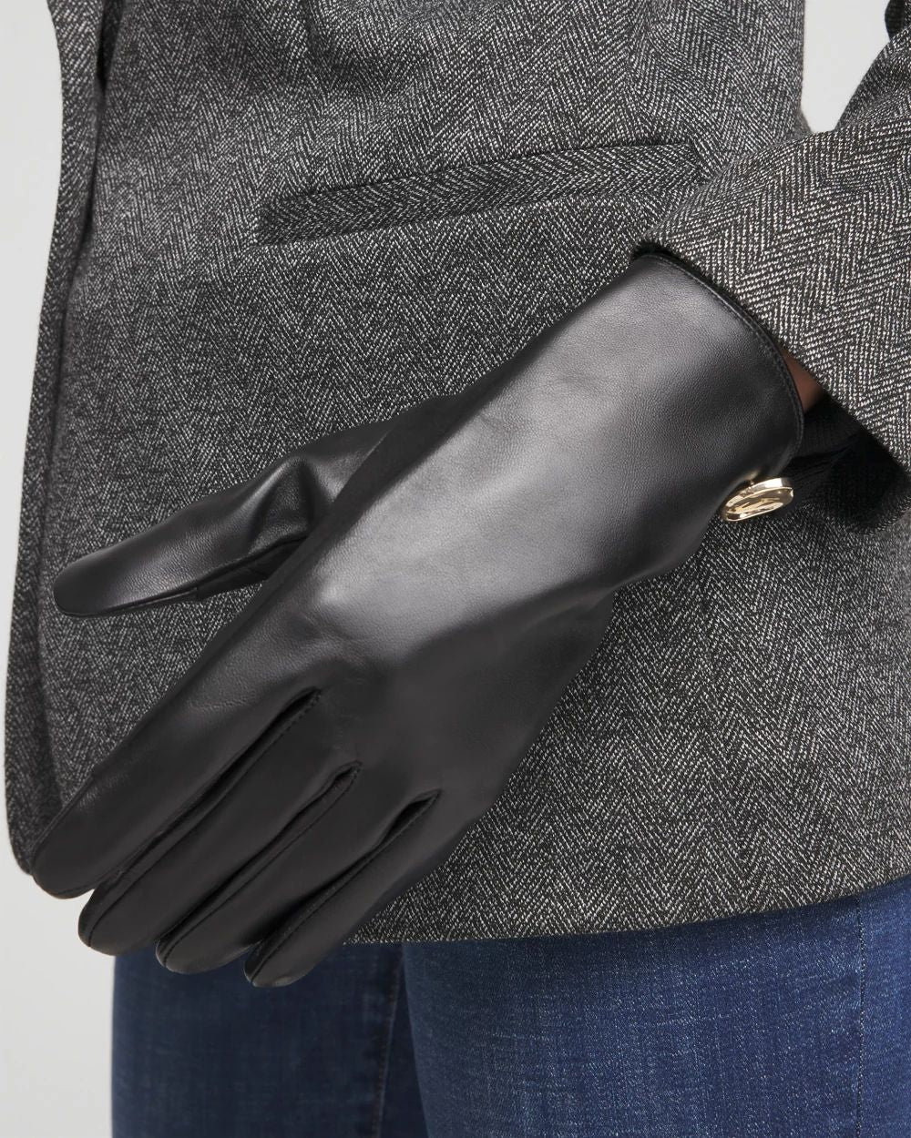 Embellished Black Leather Gloves