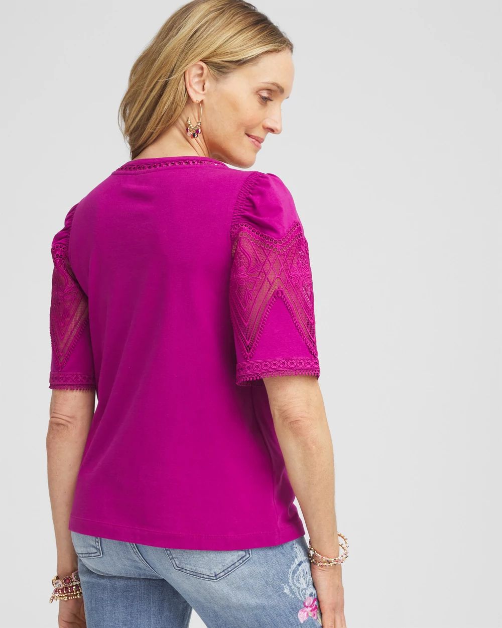 Embroidered Lace Cutout Tee
