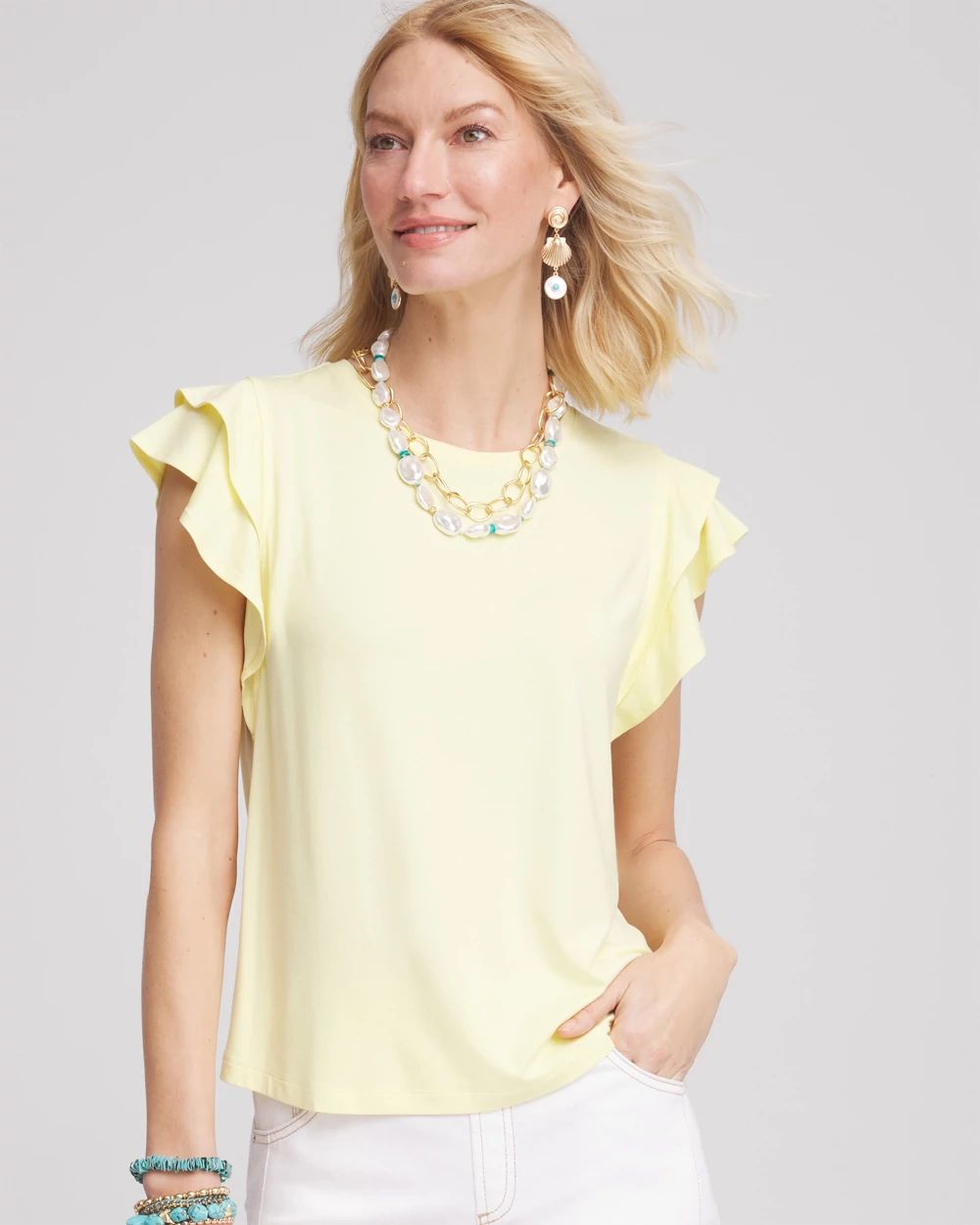 Touch of Cool™ Tiered Flutter Sleeved Tee