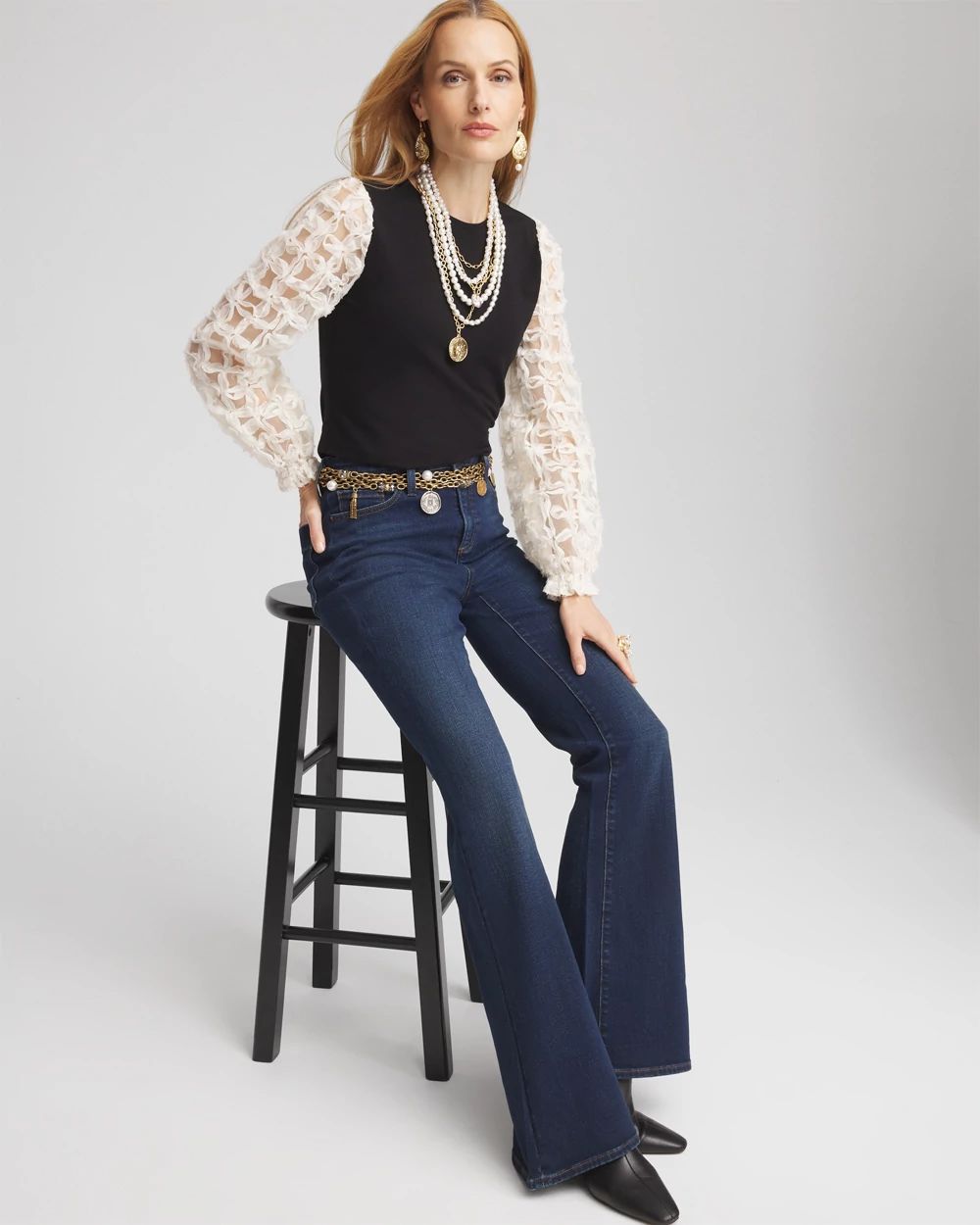 Applique Mesh Sleeve Top