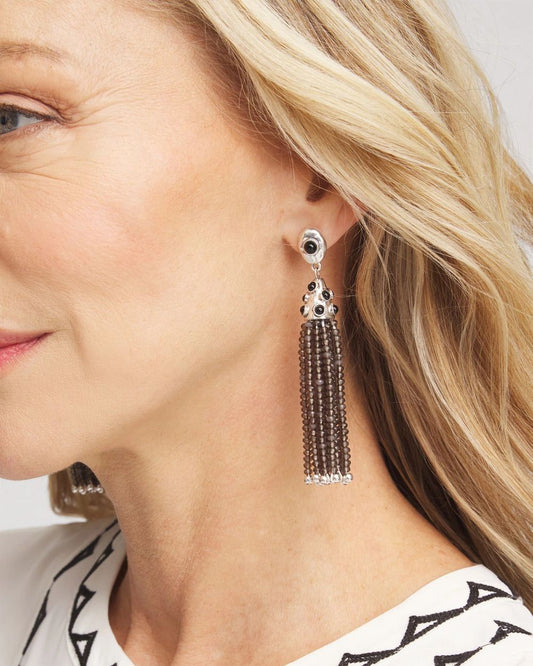 Black & Silver Tassel Drop Earrings