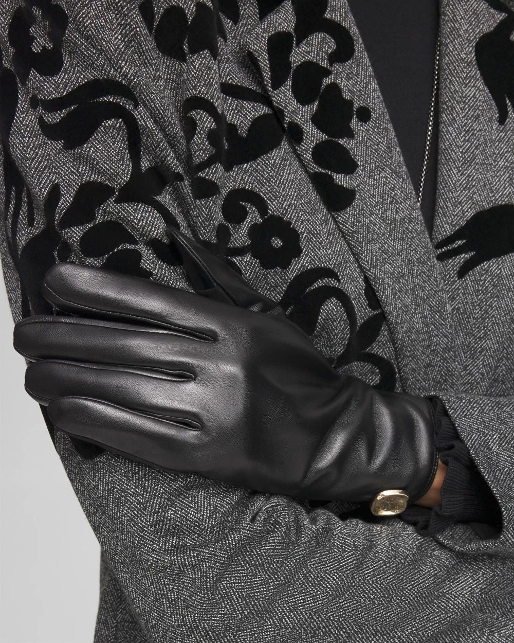 Embellished Black Leather Gloves