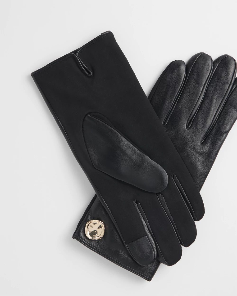 Embellished Black Leather Gloves
