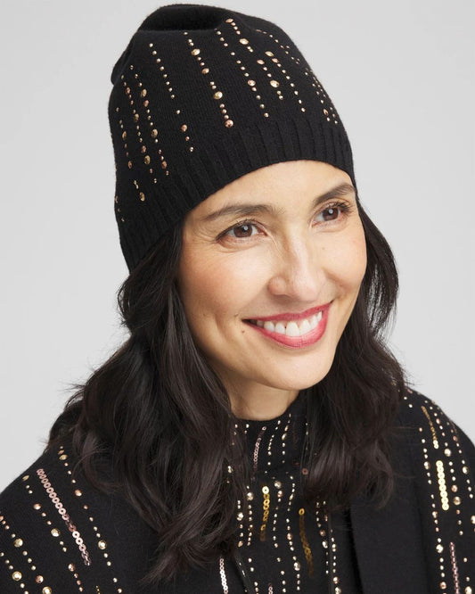 Black Embellished Knit Hat
