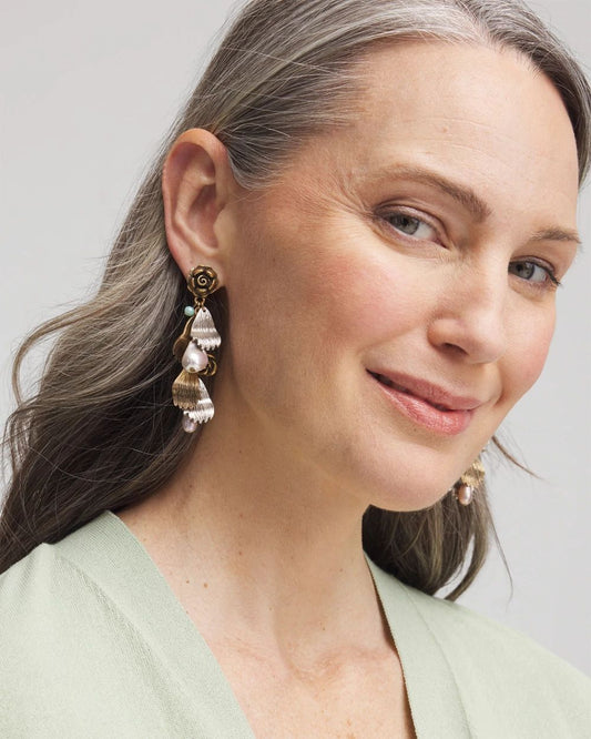 Floral Pearl Charm Earrings