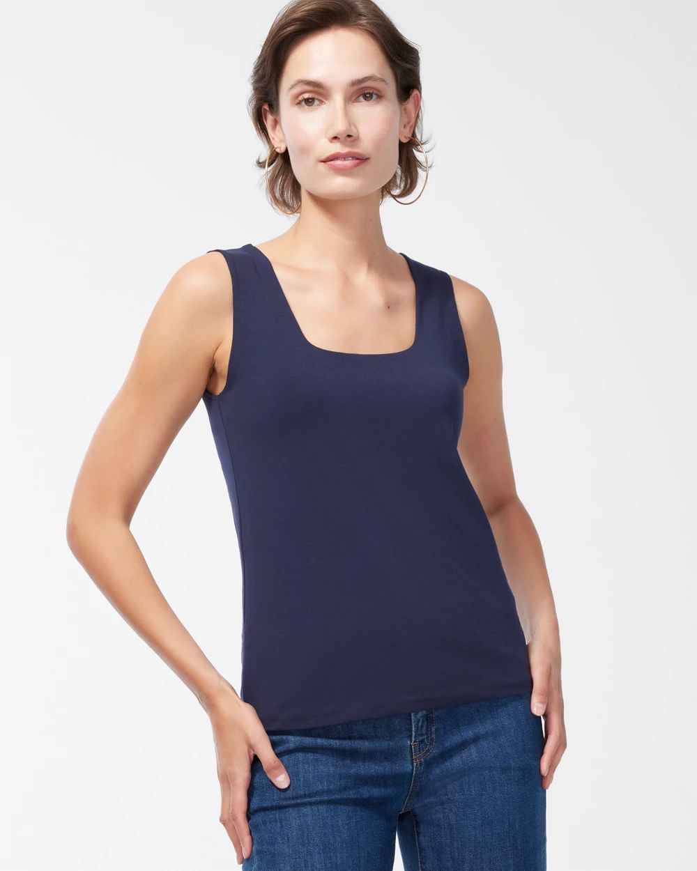 Contour Cotton™ Navy Square Neck Tank