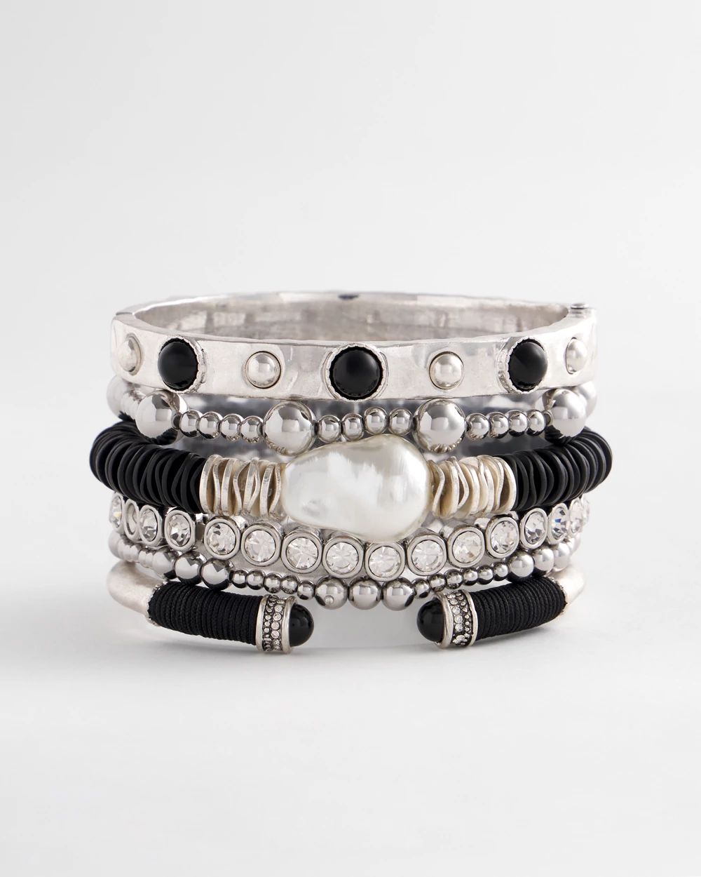 Black & Silver Tone Wrapped Cuff Bracelet